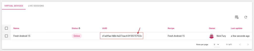 Virtual devices dashboard