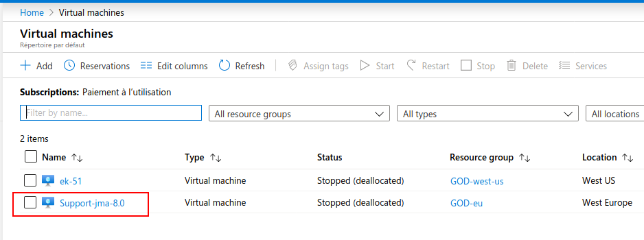 Virtual Machines dashboard