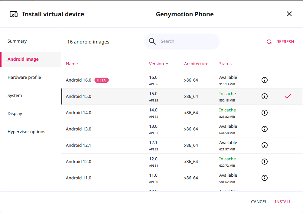 Android image selection tab