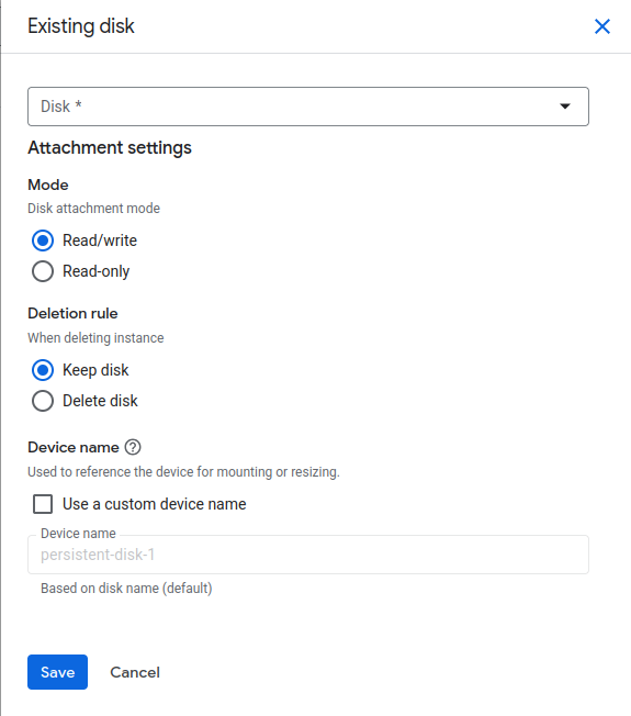 Attach existing disk