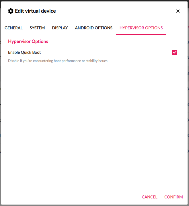 QEMU quickboot option