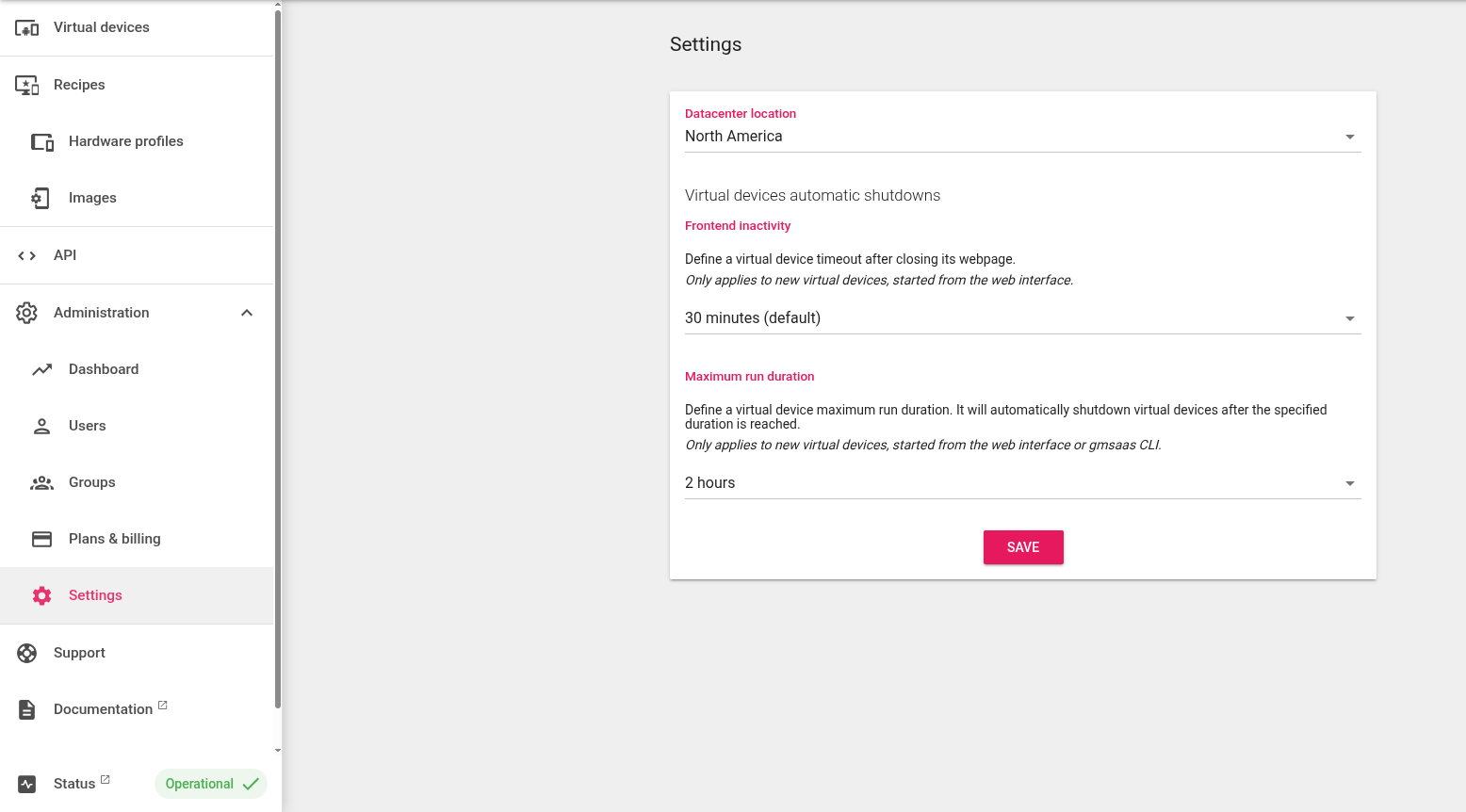 Admin settings