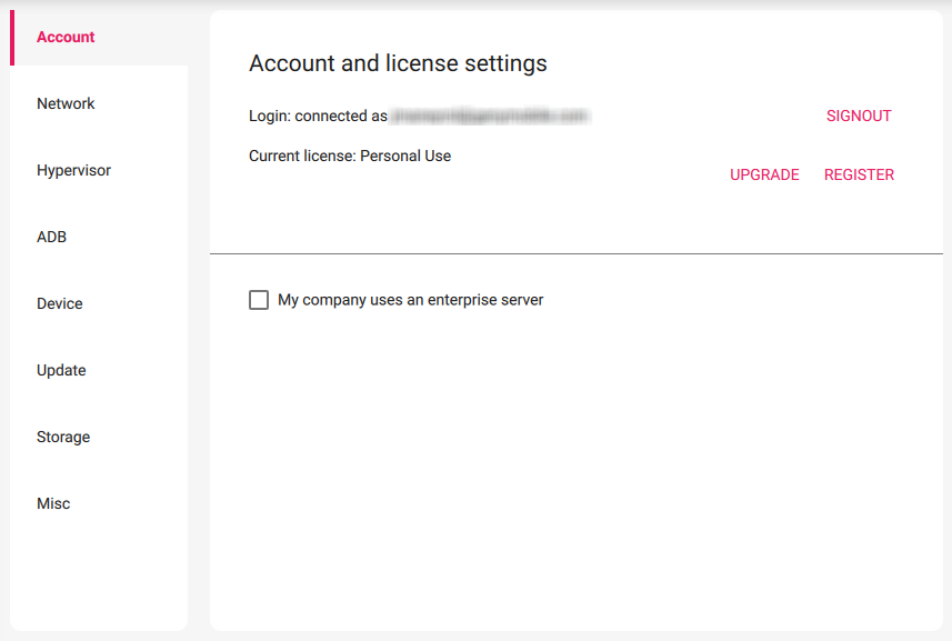 Account settings tab