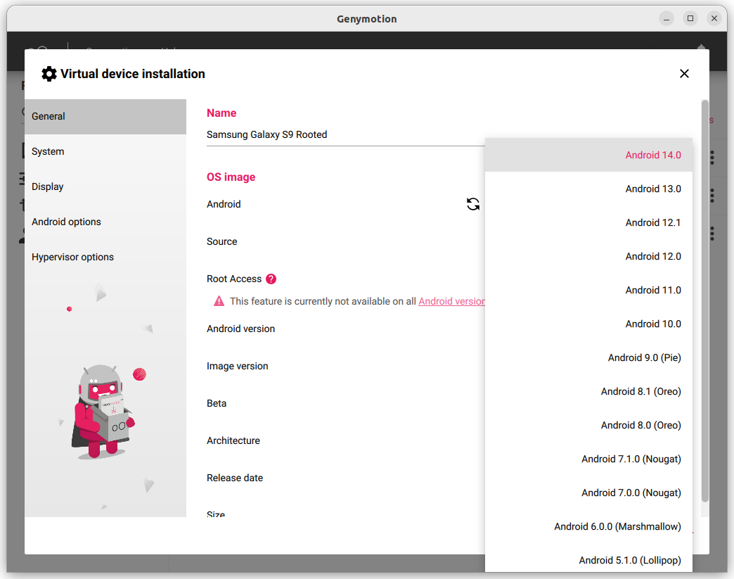 Select Android version