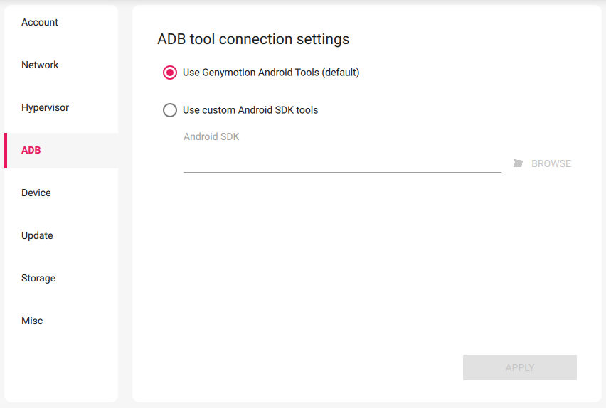 ADB settings tab